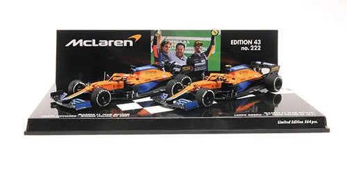 Minichamps 2 car set Mclaren Mcl35m 1-2 Finish Ricciardo/Norris Italian Gp 2021 image 2