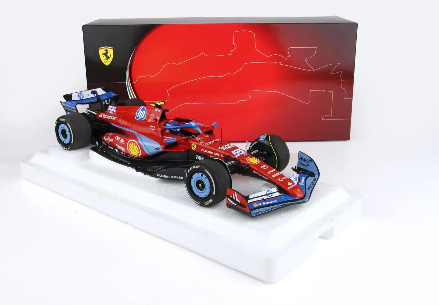 BBR 1/18 Ferrari SF24 GP USA Miami 2024 - Polifoam packaging Azzurro Special Livery Sainz # BBR241855B - Racing Model Shop