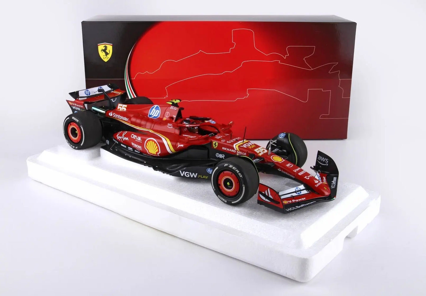 BBR 1/18 Ferrari SF24 Monaco GP 2024 - Polifoam Pack- C. Sainz 3rd position #BBR241855C - Racing Model Shop