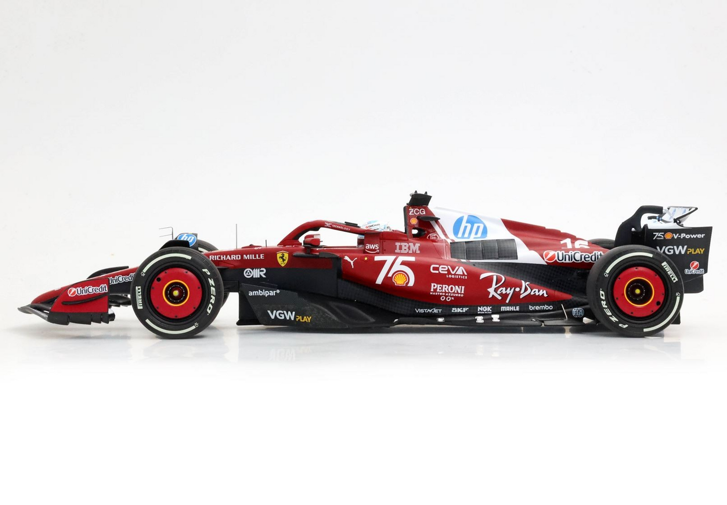 BBR Models 1/18 Ferrari SF-25 Monaco Livery For 75 Years With Shell Charles Leclerc 2nd Place Luxury Pack