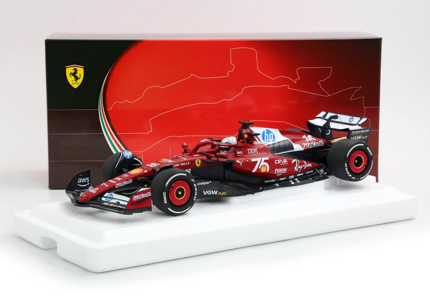 BBR Models 1/18 Ferrari SF-25 Monaco Livery For 75 Years With Shell Charles Leclerc Polyfoam Packaging