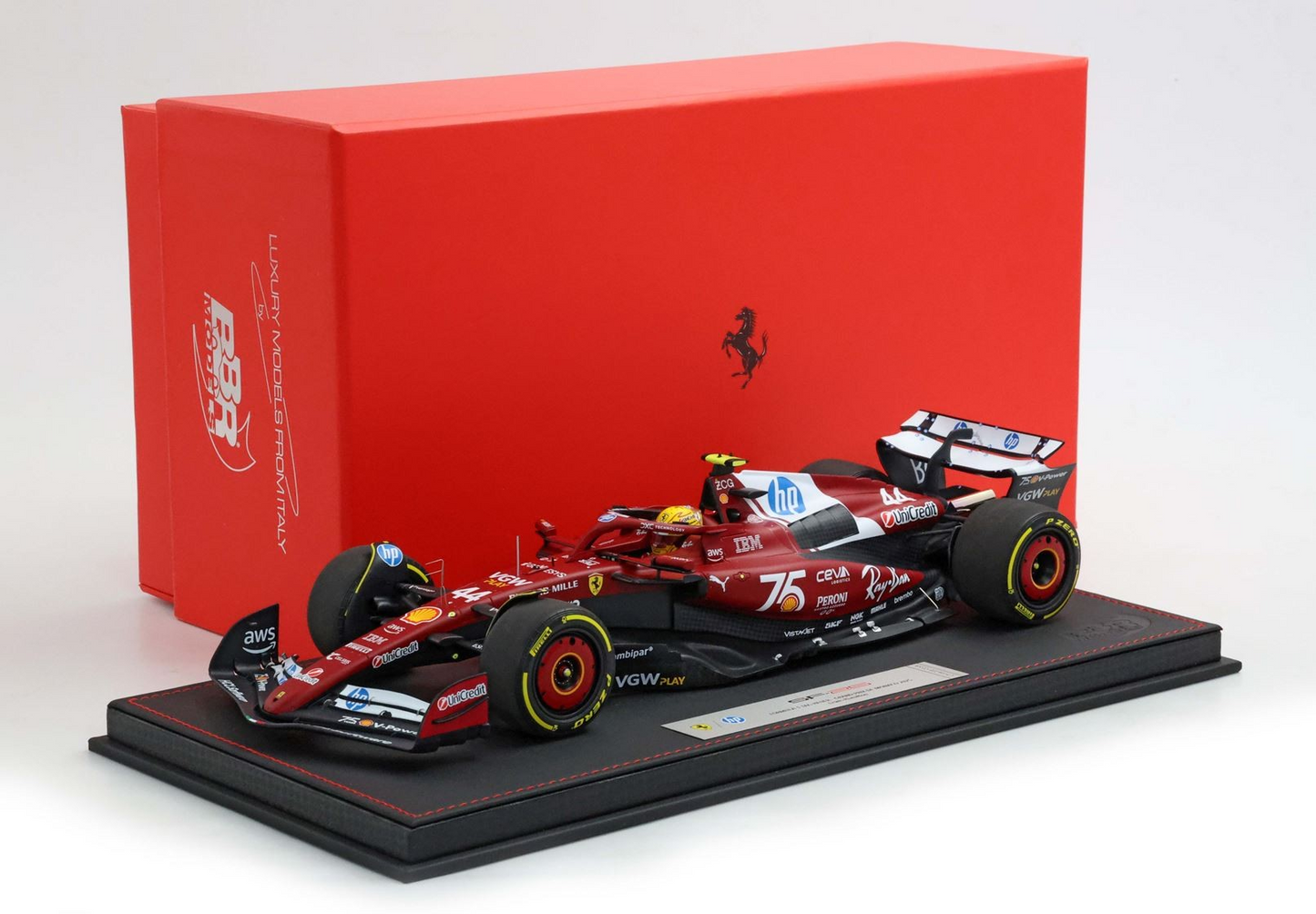 BBR Models 1/18 Ferrari SF-25 Monaco Livery For 75 Years With Shell Lewis Hamilton Luxury Pack