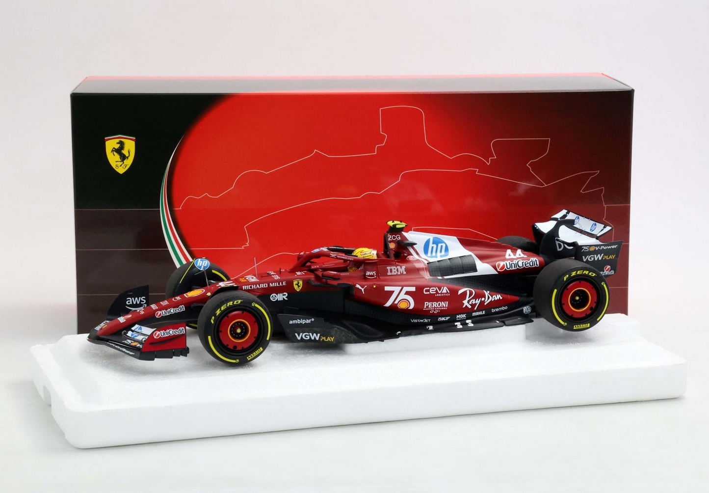 BBR Models 1/18 Ferrari SF-25 Monaco Livery For 75 Years With Shell Lewis Hamilton Polyfoam Packaging